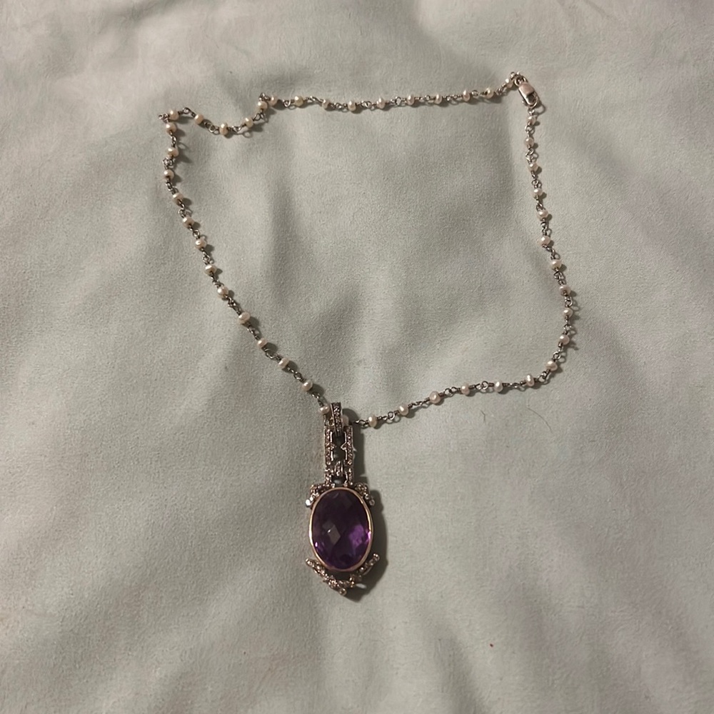 Amethyst pendant on delicate chain necklace